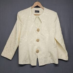 Karen Lawrence by Matthew Brocade Evening Jacket Womens 16 Ivory Beaded Pearl